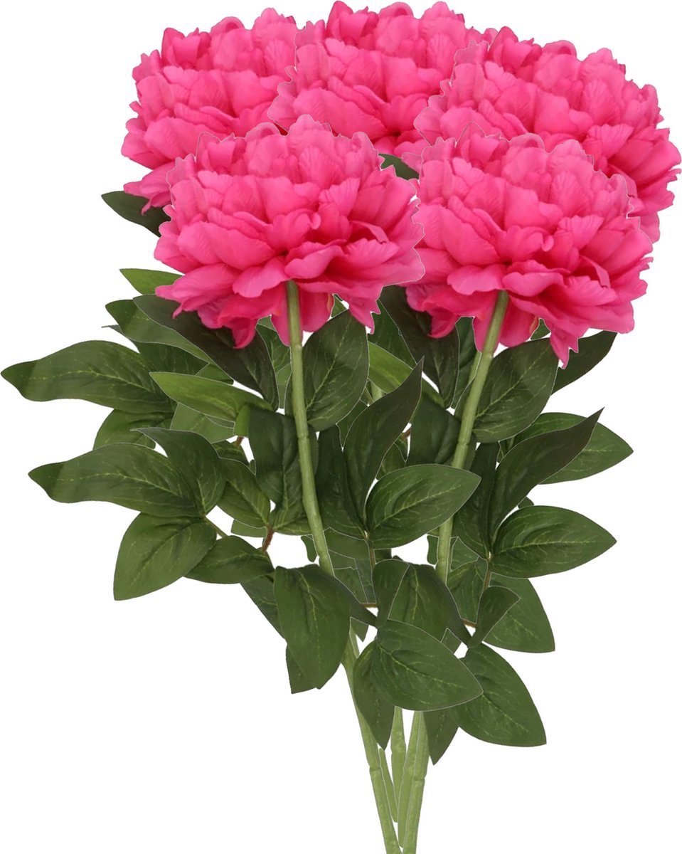 DK design Kunstbloem pioenroos - 5x - roze - zijde - 71 cm - kunststof steel - decoratie bloemen