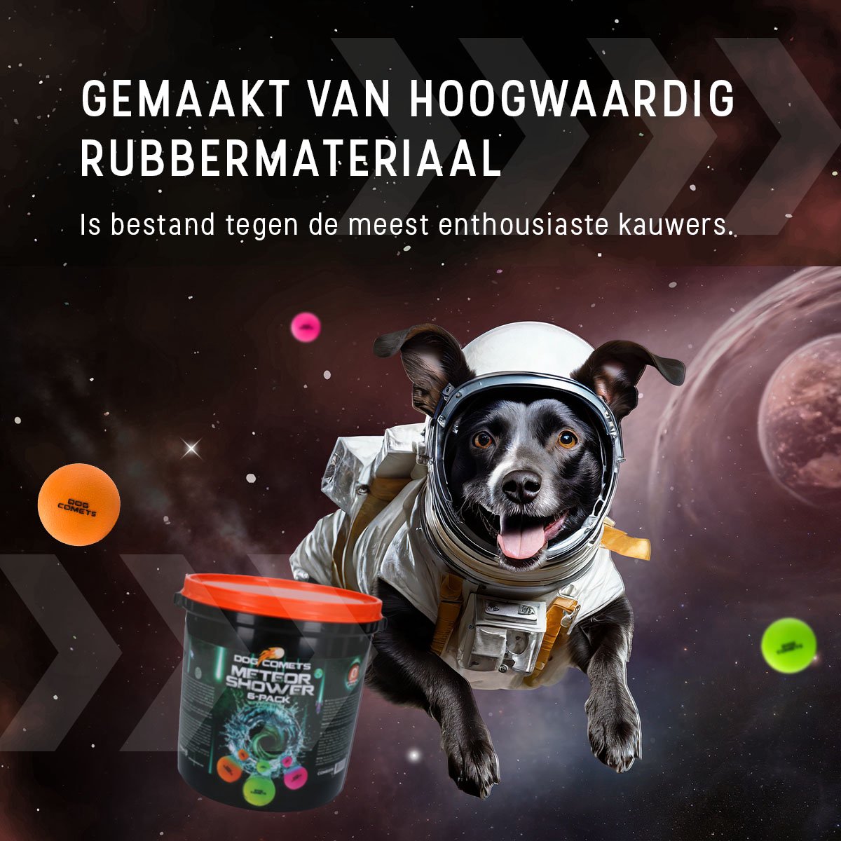 Dog Comets Hondenballen bucket Ø6 cm - Hondenspeelgoed - 100% Natuurlijk Rubber - Stuiterend en Drijvend Honden Speelgoed - 6 Stuks thumbnail 4