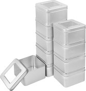 Kurtzy Zilver Metalen Opslag Bakjes met Deksel (10 Pak) – L9 x B9 x H5,7 cm – Klein & Draagbaar Niet Scharnierend Lege Bakjes – Mini Vierkante Huis Hobby Container & Survival Kit