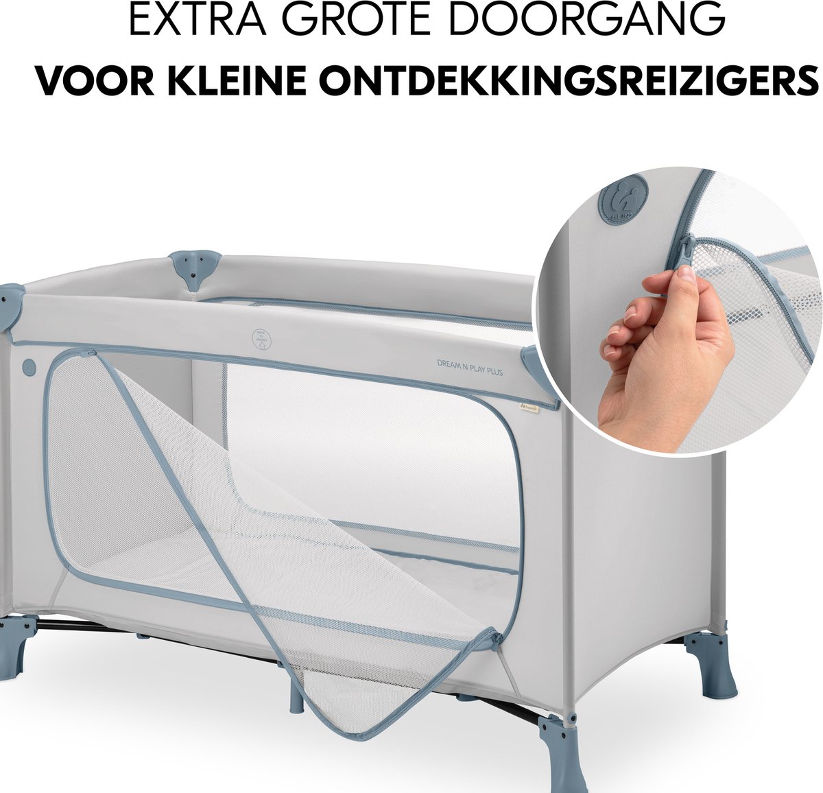 Hauck Dream N Play Plus - Campingbedje - Extra grote doorgang - Dusty Blue thumbnail 2