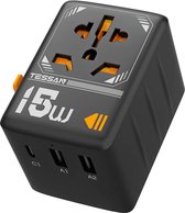 Tessan World Plug - Prise de voyage - Adaptateur de voyage - avec Type C et USB - Zwart