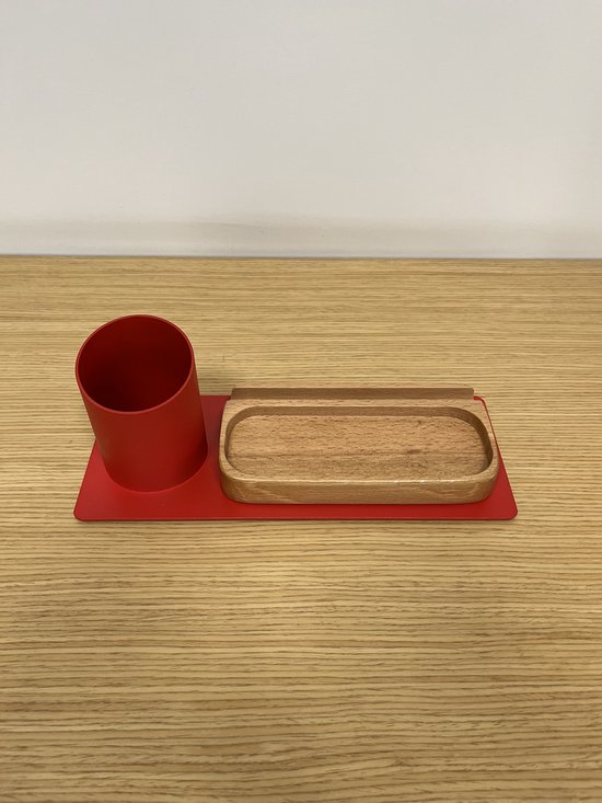 Furni24 Organisateur de bureau porte-stylo, support de téléphone (10x10x25 cm, rouge)