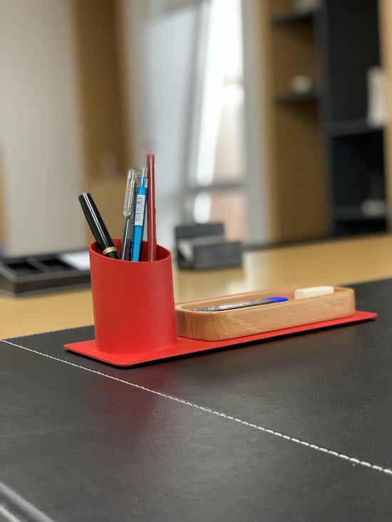 Furni24 Organisateur de bureau porte-stylo, support de téléphone (10x10x25 cm, rouge)