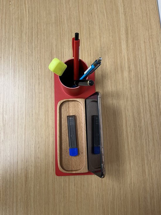 Furni24 Organisateur de bureau porte-stylo, support de téléphone (10x10x25 cm, rouge)