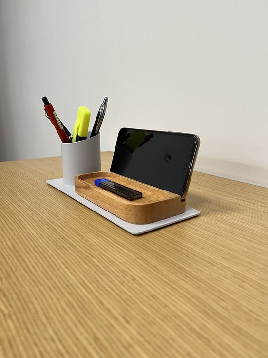 Organiseur de Bureau Furni24 Porte-stylos, Porte-téléphone (10 x 10 x 25 cm, Grijs