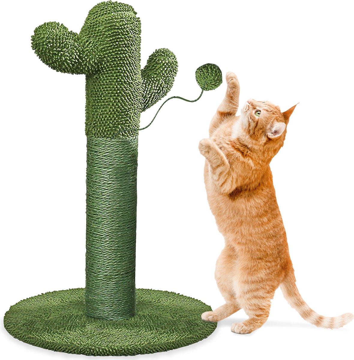 Jake and Jacky Krabpaal voor Katten - Krabpalen - Cactus - Krabmeubel - met Kattenspeeltje - H 65cm - Jake and Jacky