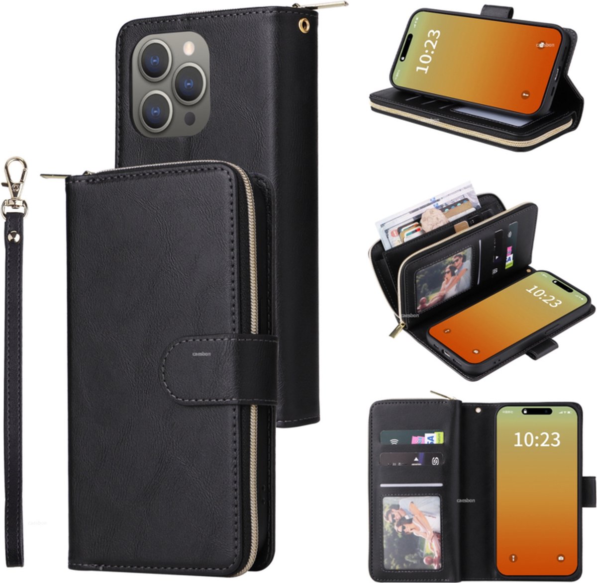 Luxe BookCover - 9 Cards - Wallet Etui geschikt voor iPhone 15 Pro Max - Zwart