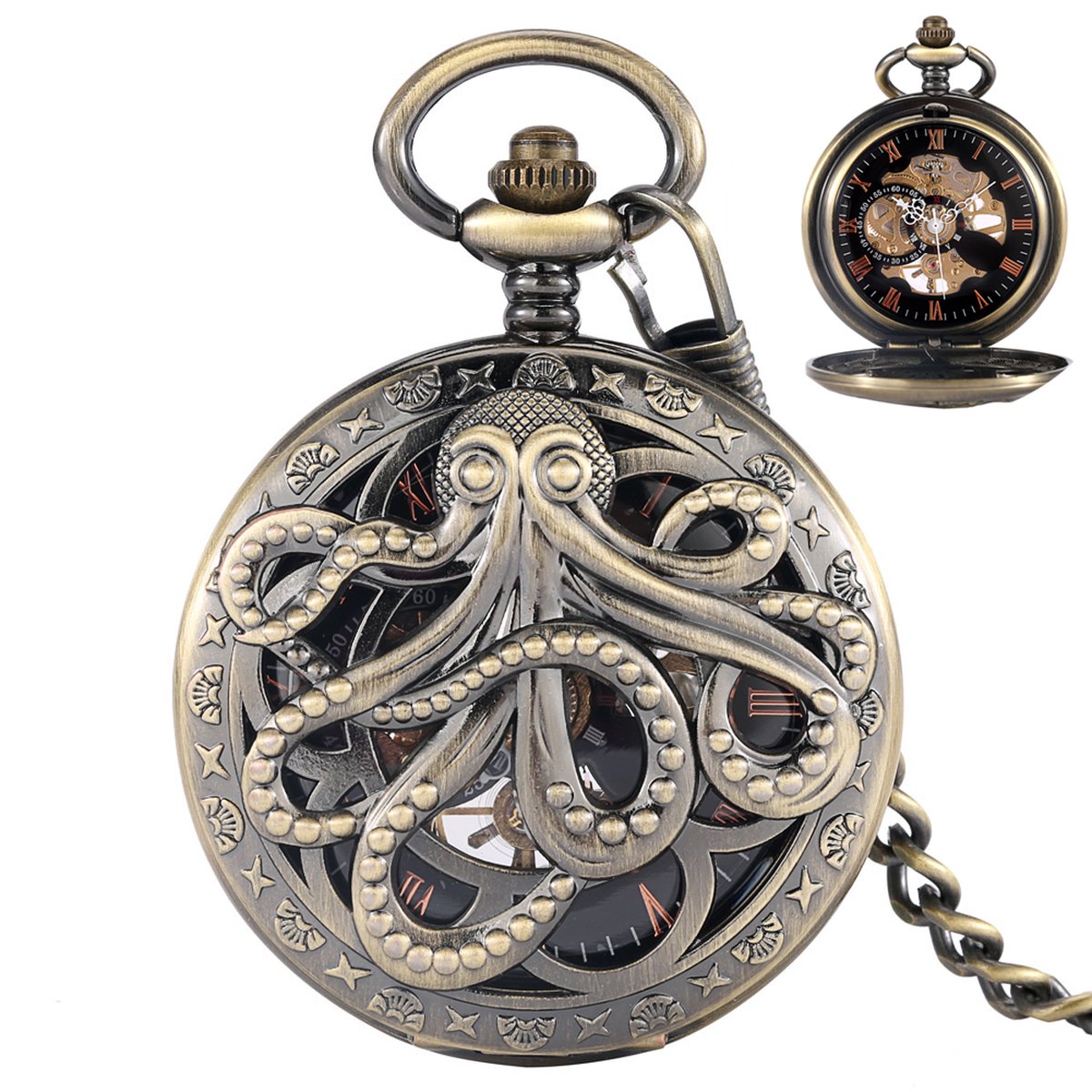 GWS Zakhorloge Octopus Mechanisch Vintage - Met ketting - Mechanisch Zakhorloge met handmatige opwinding