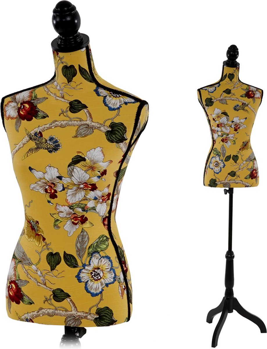 Cosmo Casa Schneiderpop - Etalagepop Torso vrouwelijk - Fiberglas - Geel met Bloemen