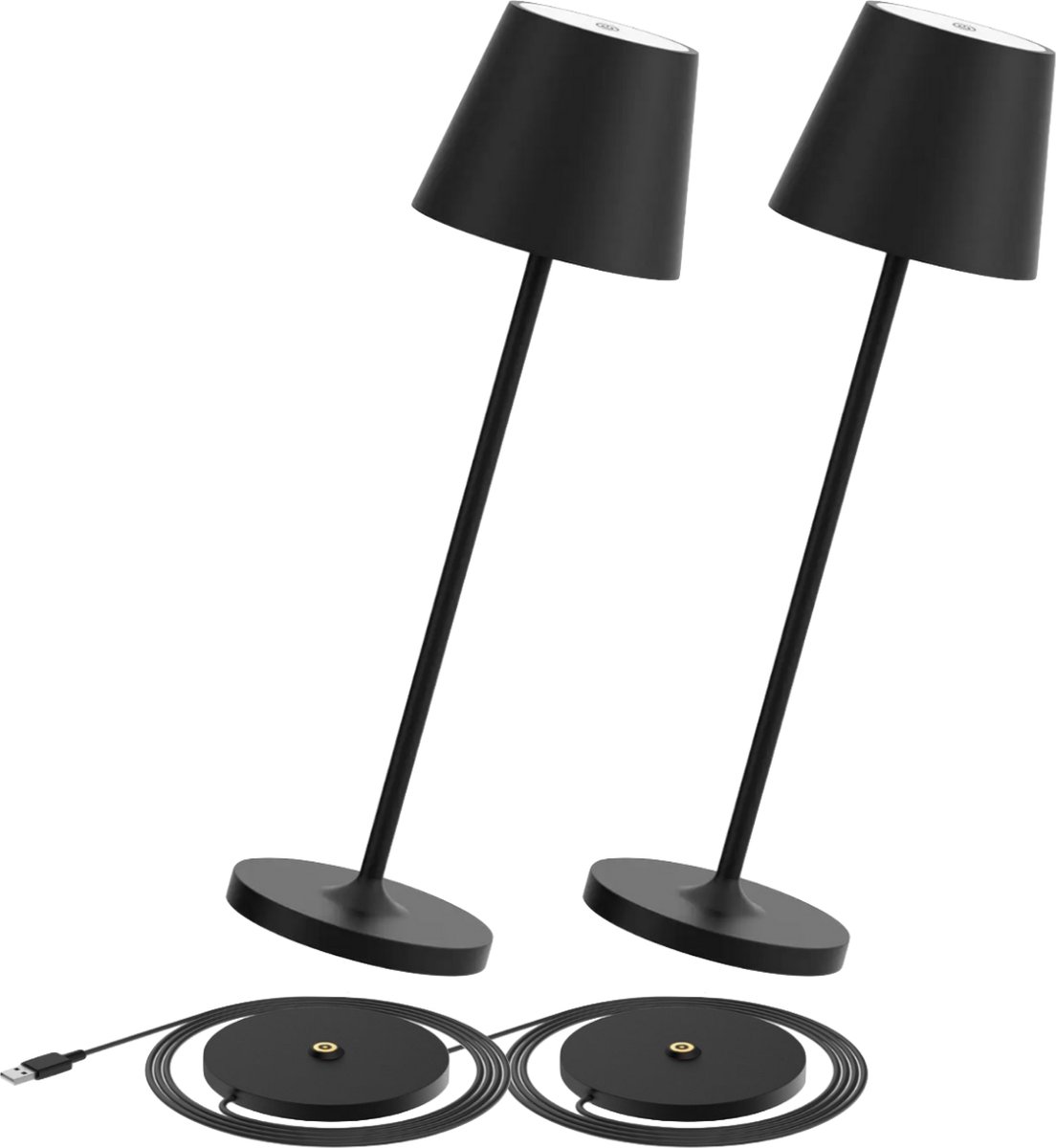 2 stuks - Tafellamp - Met Oplaadstation - Aluminium - Bureaulamp - Oplaadbaar - Waterdicht - Dimbaar - 38CM - Zwart