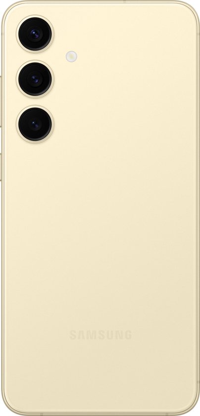 Goudkleurige Samsung smartphone, achterkant met drie camera's.