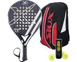 XQMax Padel Racket ProX 4.0 - met Padel Tas en 3 Padel Ballen - Lichtgewicht Padelracket - Druppelvorm - Sweetspot - Geschikt voor Alle Niveaus - Cadeau