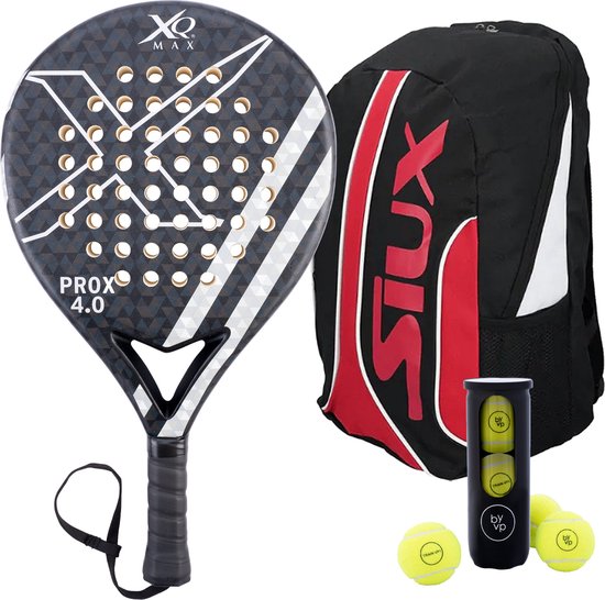 XQMax Padel Racket ProX 4.0 - met Padel Tas en 3 Padel Ballen - Lichtgewicht Padelracket - Druppelvorm - Sweetspot - Geschikt voor Alle Niveaus - Cadeau
