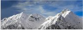 Poster Glanzend – Bergen - Sneeuw - Wolken - 150x50 cm Foto op Posterpapier met Glanzende Afwerking