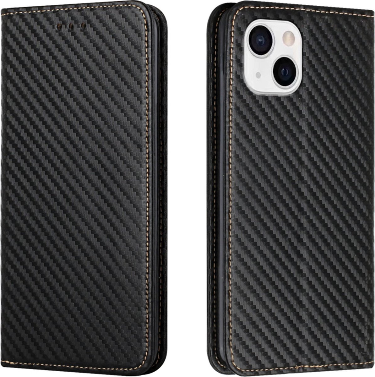 Luxe BookCover Hoes Etui geschikt voor iPhone 15 Plus Zwart-Carbon. A3094