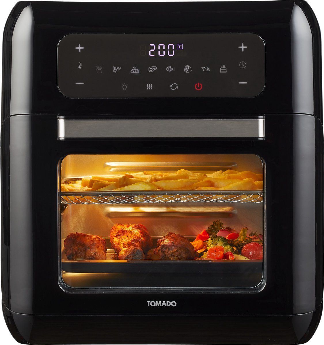 Afbeelding 2 van Tomado TAF1201B - Airfryer oven - Hetelucht friteuse - 12 liter - 8 programma's - PFAS vrij - 1500 watt - Zwart