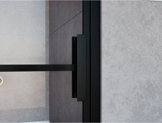 Saniclass Bellini douchecabine 100x100cm met vast paneel veiligheidsglas frame lines aan buitenzijde met anti kalk zwart mat