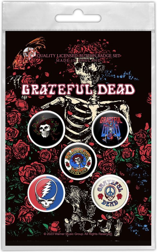 Grateful Dead - Squelette et Rose - Bouton - paquet de 5