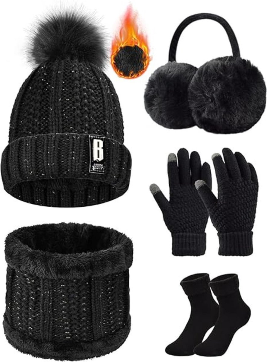 SHOP YOLO-mutsen Dames-5-delige winterskiset voor dames-gebreide winterset-warme muts sjaal-gebreide handschoenen-oorbeschermers
