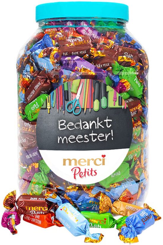 merci Petits chocolade cadeau voor meester - "Bedankt meester" - 1400g
