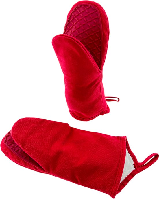 Foto: Hitte bestendige ovenhandschoenen tot 250 c rood 30 x 14 cm set van 2 stuks