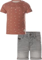 Koko Noko - Kledingset - 2 delig - Short grijs denim - Shirt Fox bruin met printje - Maat 134