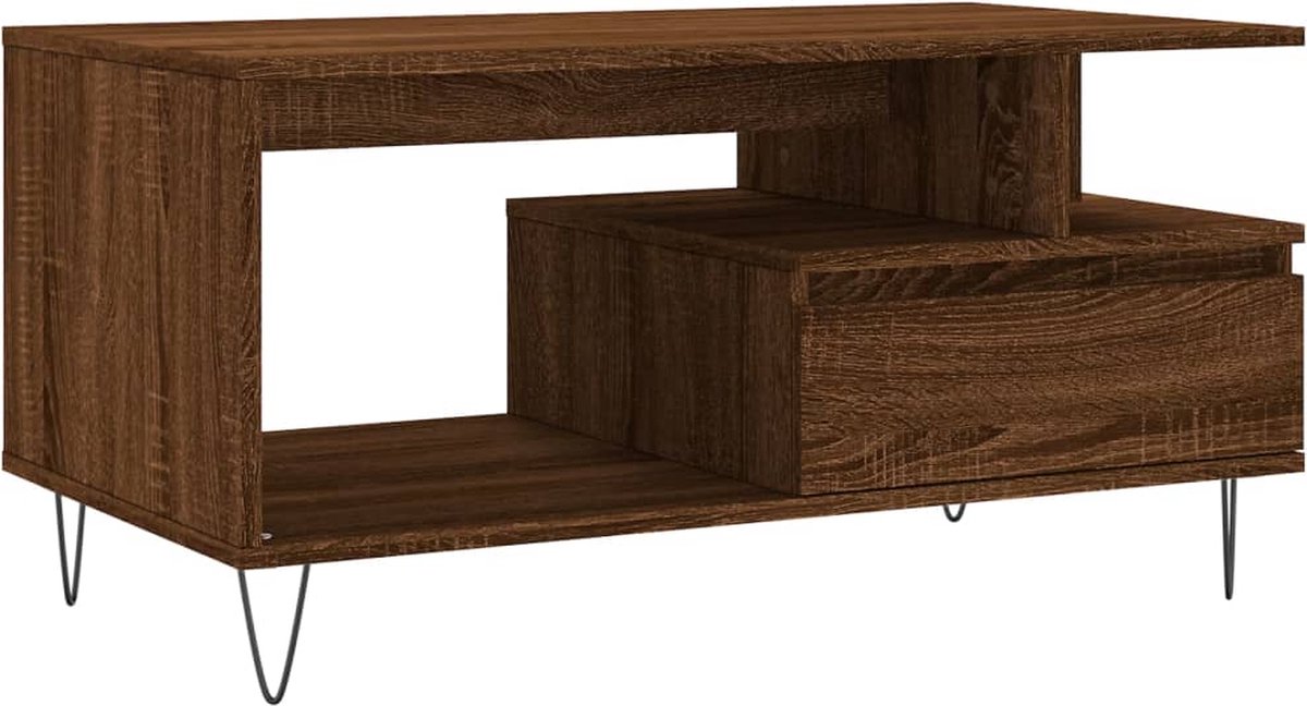 vidaXL Salontafel - 90x49x45 - cm - bewerkt - hout - bruineiken