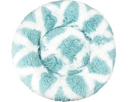 KUSSIES® Kussen 50 Cm Met Wasbare Hoes - Mandala Ibiza Wit Blauw - Hondenkussen Kattenkussen - Donut Ronde Kattenmand Kat Hond Dierenkussen Fluffy