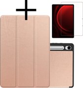 Étui pour Samsung Galaxy Tab S9 FE, coque rigide, étui livre avec découpe, adapté pour S Pen avec protecteur d'écran - Or rose