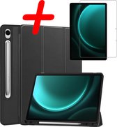 Étui adapté pour Samsung Galaxy Tab S9 FE, étui pour tablette, triple pli avec découpe, adapté pour S Pen avec protecteur d'écran – Étui adapté pour Samsung Galaxy Tab S9 FE, étui rigide, couverture de Bookcase – Zwart