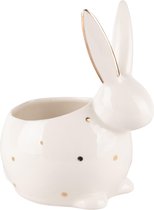 Dekoratief | Bunny potje m/stipjes, wit/goud, porselein, 11x8x12cm | A240154