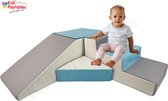 Zachte Soft Play Foam Blokken 4-delige set glijbaan met trap Blauw-Grijs | grote speelblokken | motoriek baby speelgoed | foamblokken | reuze bouwblokken | Soft play peuter speelgoed | schuimblokken