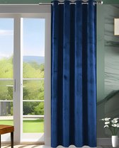 Glow Thuis - Verduisterend Gordijn van Fluwelen – Velvet Kant en klaar - met ringen Velours gordijn - Blauw kleur Curtain - 145x250 cm