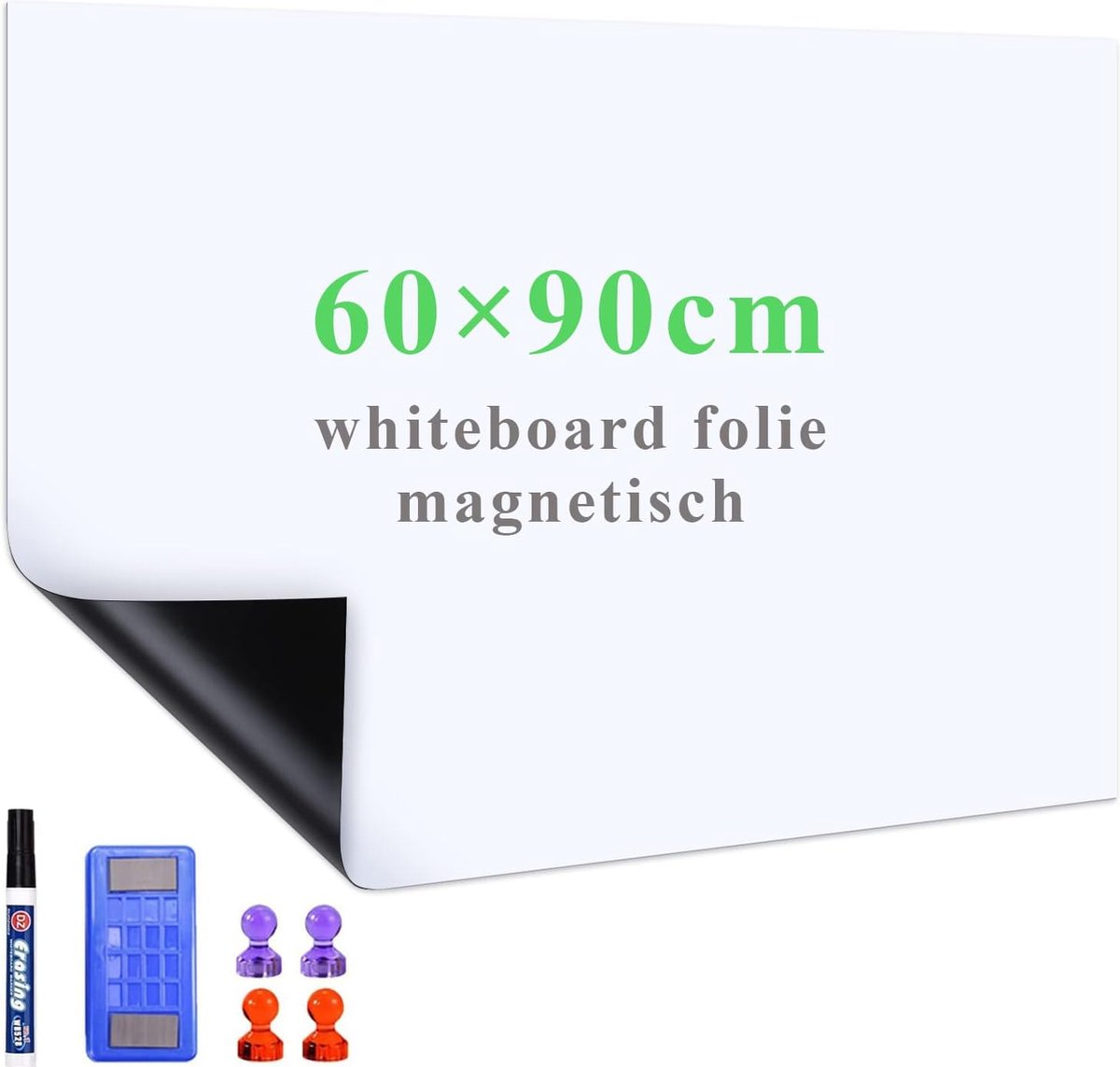Magnetic Whiteboard Foil, 60 * 90cm Self Adhesive Weekly Planner Whiteboard Paper, Dry Erase Boards including Marker and Wiper, Wall Sticker for Smooth Surfaces at School, Office, Home - Merkloos