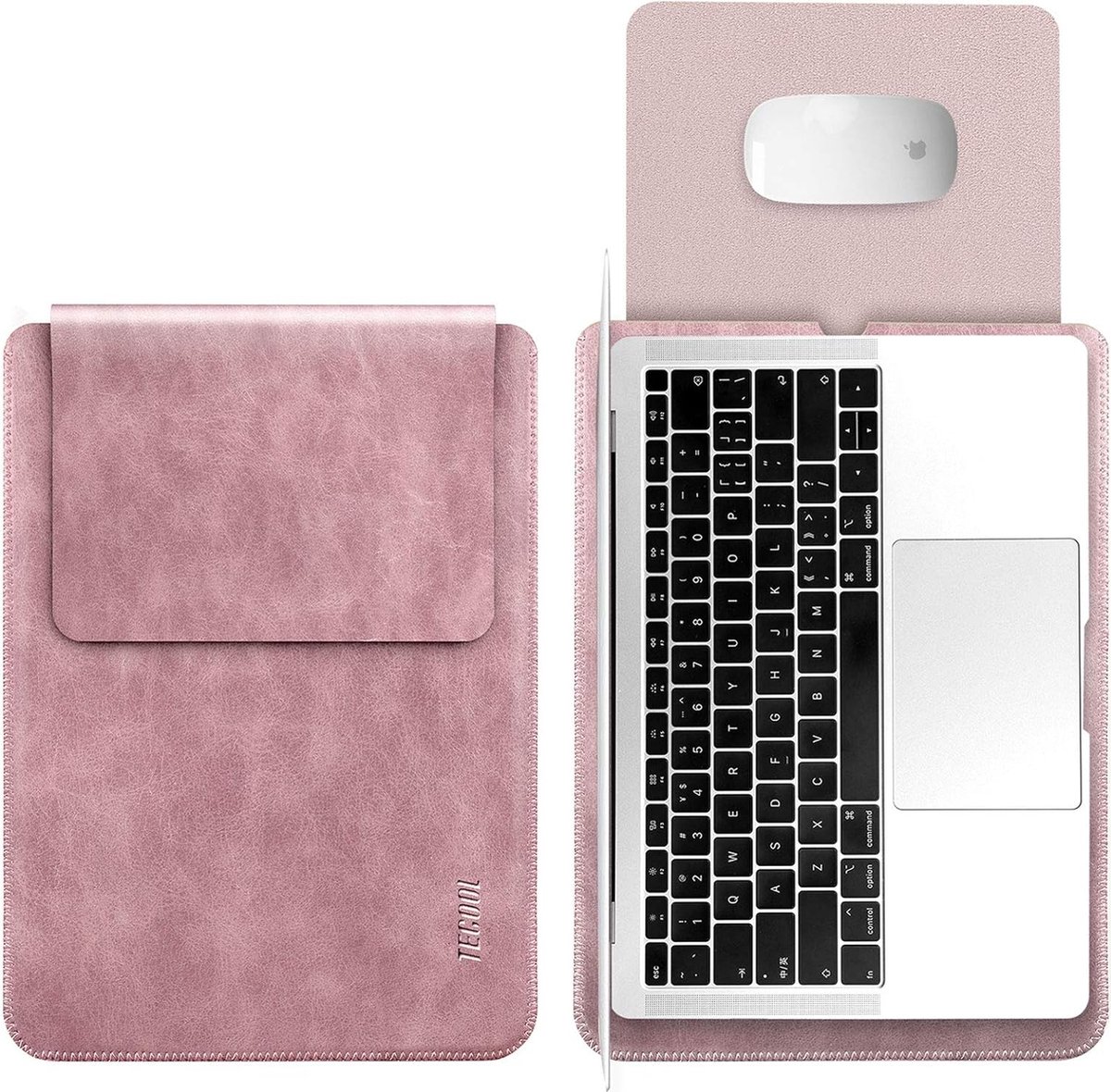 Roze laptophoes met muismat - 14 inch - Hoogwaardig PU leer - 38 x 27 cm - Laptop beschermer - Waterafstotend - 280 gram - Laptopcover - Laptoptas bescherming