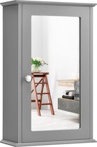 Spiegelkast voor badkamer, 2 verdiepingen, hangkast met spiegel, wandkast, badkamerspiegel van hout met 3-traps verstelbare plank en deur, 34 x 15 x 53 cm (grijs)