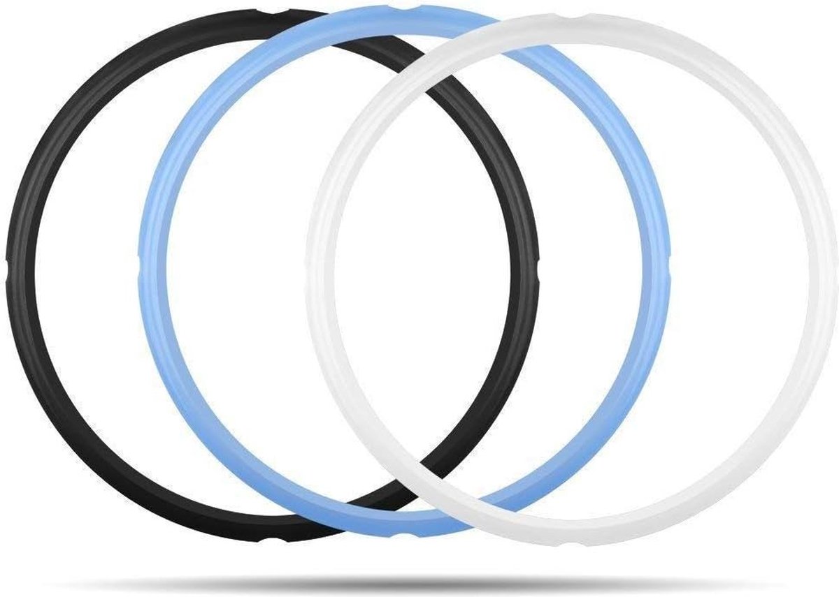 Azalia Siliconen afdichtring voor alle 5 / 6 l instant kookpannen, vervangende afdichtringenset 5/6 QT, BPA-vrij, schattige en zuuruitgave, accessoires, 3 stuks (zwart, blauw,