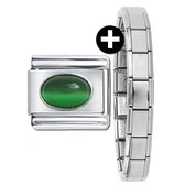 Schakel/Bedel - Geboortesteen - plus armband - 9mm - Geschikt voor Nomination armband - Schakelarmband - Groen