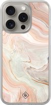 Casimoda® hoesje - Geschikt voor iPhone 15 Pro Max - Marmer Waves - 2-in-1 case - Schokbestendig - Water - Verhoogde randen - Bruin/beige, Transparant