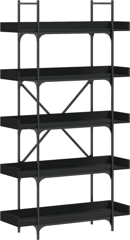 vidaXL - Boekenkast - 5-laags - 100x33x180,5 - cm - bewerkt - hout - zwart