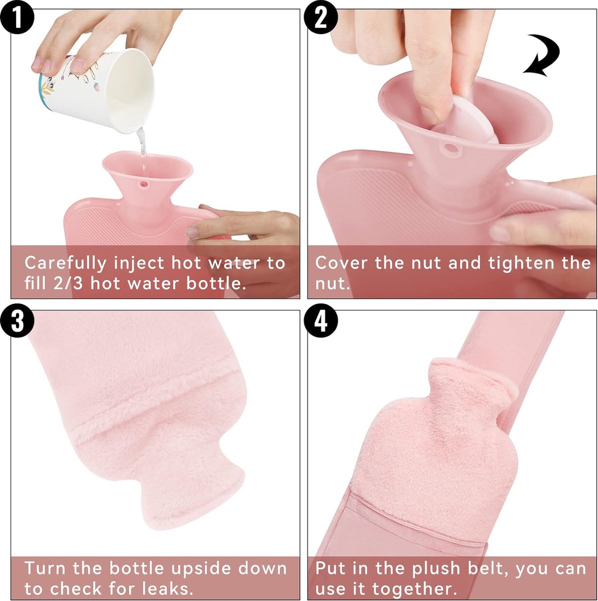 Goedkoopste warmwaterzak voor pijnverlichting, krampen, rug, hand, taille, bedwarmers, cadeau voor vrouwen, senioren en kinderen 2 L