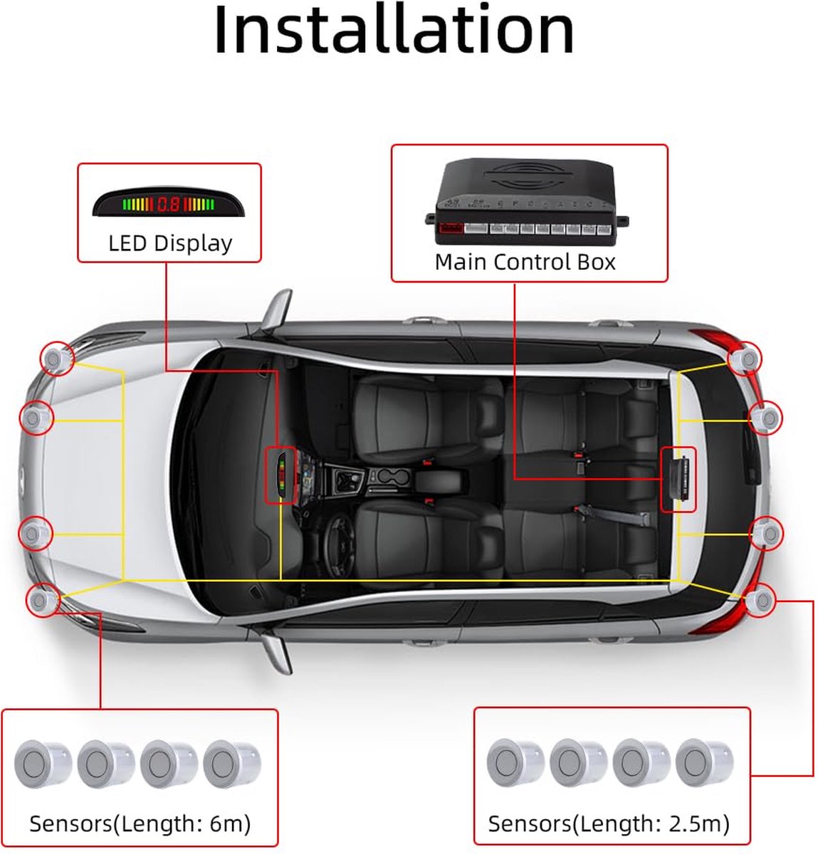 Radars de stationnement écran LED avant arrière 8 capteurs