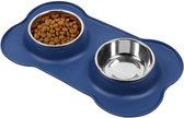 JAXY Voerbak Kat - Voerbak Hond - Voerbakken - Drinkbak - Voerbakjes Kat - Kattenvoerbakjes - RVS - Voedselveilig Siliconen - Marine Blauw - Maat L