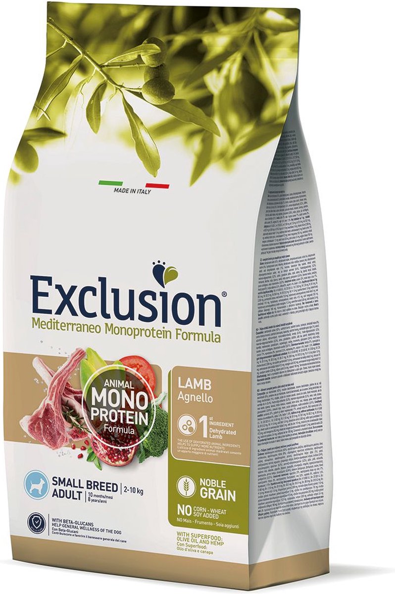 Exclusion Mediterraneo Monoprotein Formula - Adult SMALL DOG - noble grain LAMB - 2kg