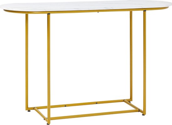 consoletafel, gangtafel, moderne bijzettafel, banktafel voor woonkamer, gang, entree, staal, wit+goud, 120 x 40 x 75 cm