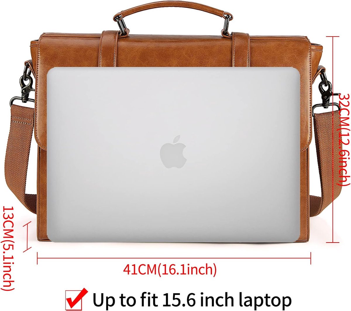 Schoudertas voor heren, aktetas, laptoptas, leer, waterdicht canvas, grote messenger bag, werktas, schoudertas, notebooktas, groot, vintage, 15,6' inch, bruin