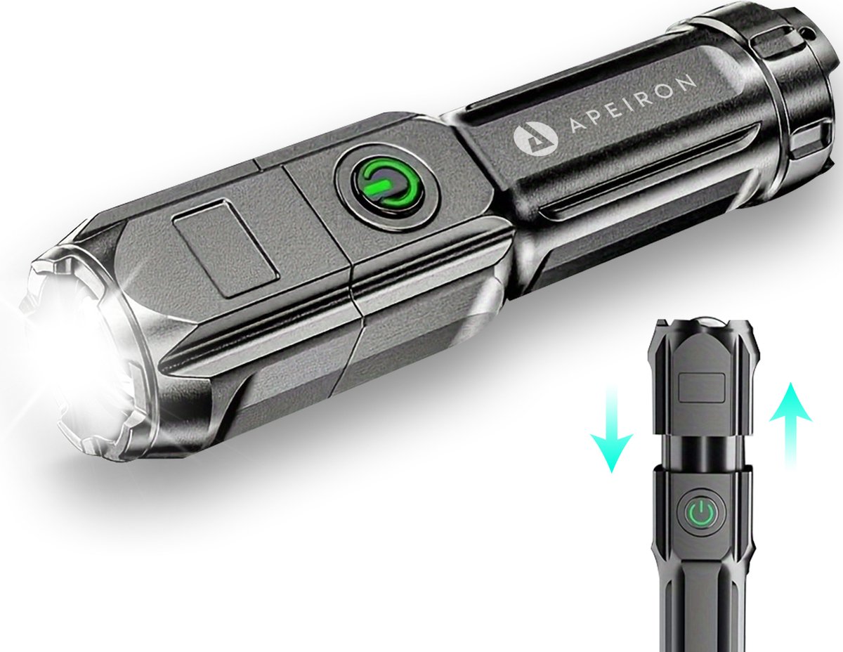 Apeiron LED Zaklamp - Oplaadbaar - Inzoombaar - Militaire Zaklamp - Waterdicht - USB Oplaadbaar