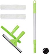 Relaxdays Window Cleaning Set, 5-Piece Professional Set, Window Puller & Washer, 2 Covers, with Telescopic Rod, Green, H x W x D: 5 x 25 x 66 cm