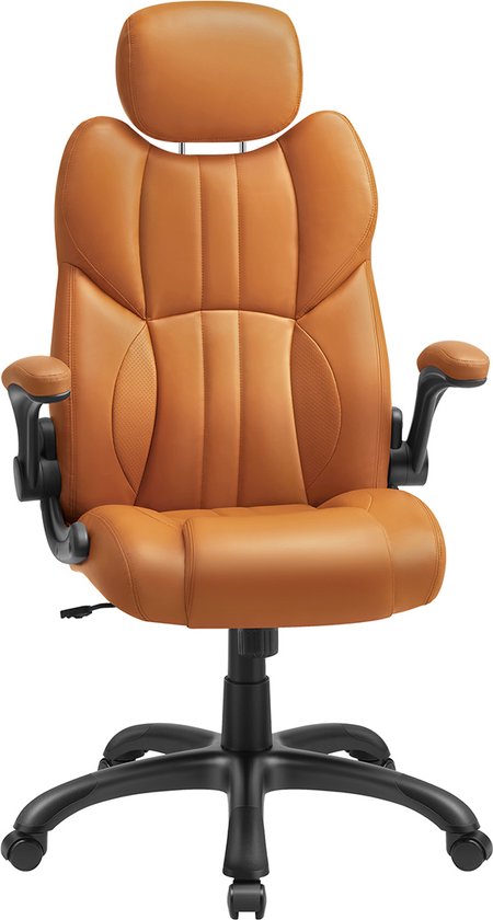 Signature Home Rich Look Chaise de bureau - chaise de jeu - appui-tête réglable - chaise de bureau avec fonction d'inclinaison - accoudoirs réglables - roues à frein automatique - réglable en hauteur - marron caramel