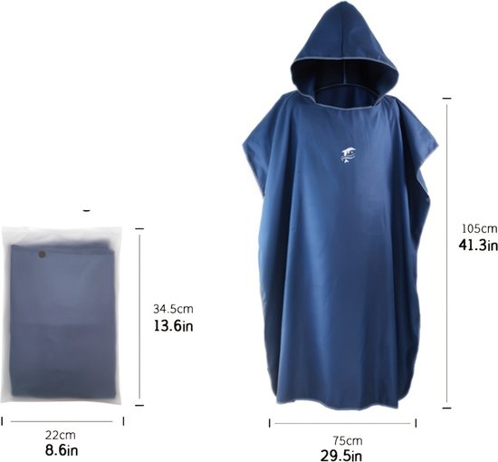 Nivard Surf Poncho - Femme - Homme - Serviette à langer - Adultes - Doux - Poncho - Bleu Clair
